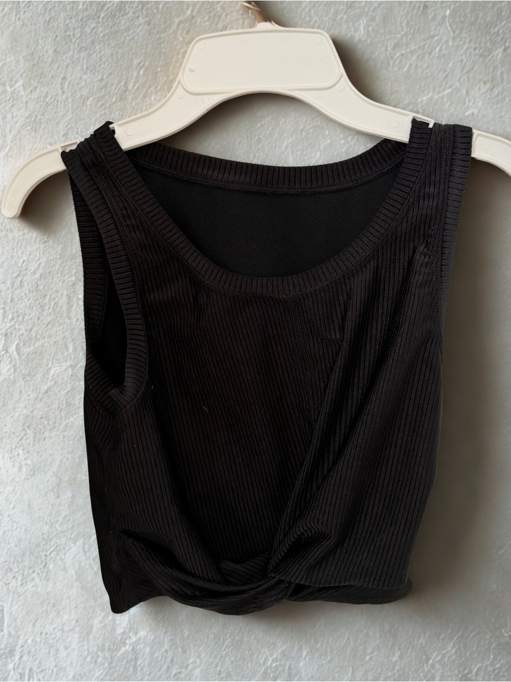 Aerie Offline Black Ribbed Twist-Front Crop Tank